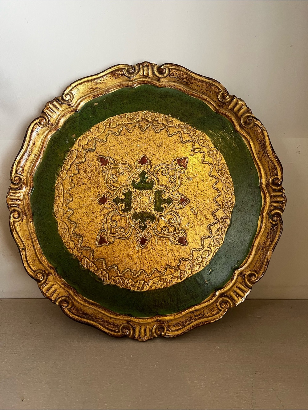 Vintage Italian Florentine Gold and Green Tray